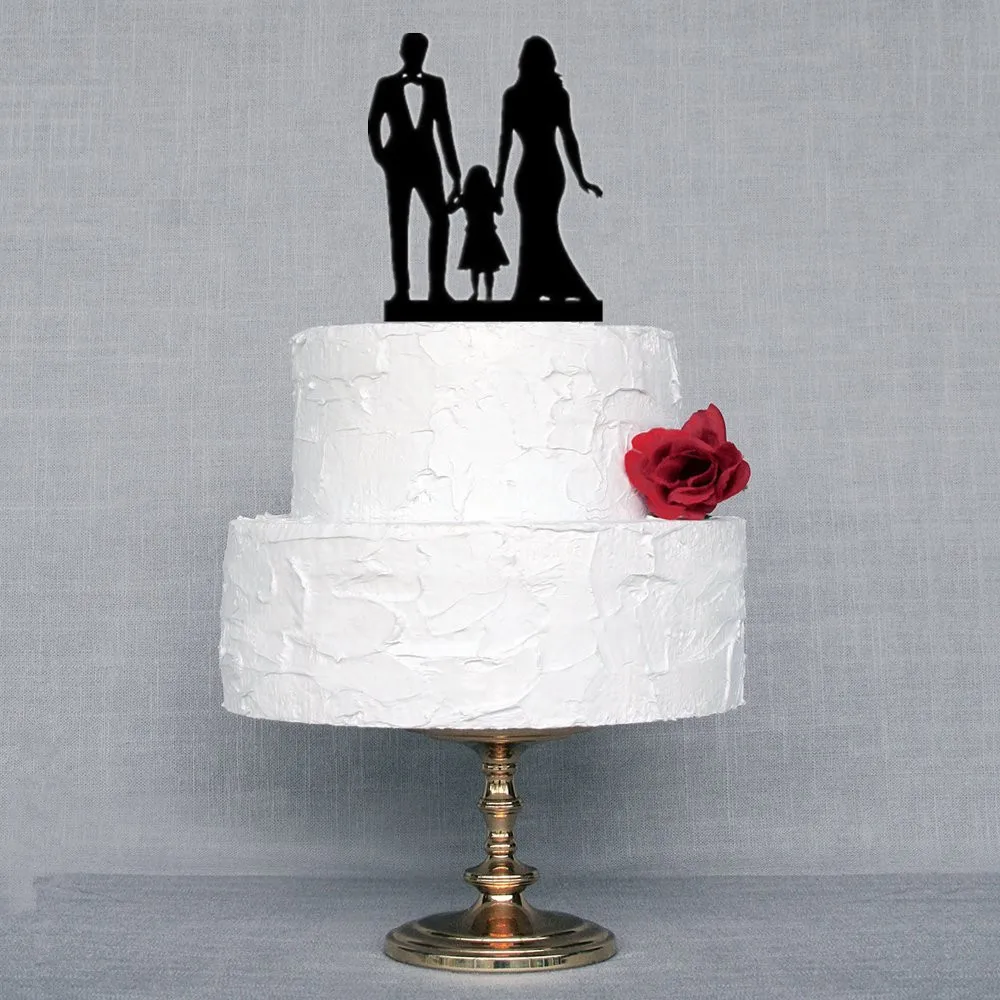 

2016 new design Family Silhouette Wedding Cake Topper with Girl, Bride and Groom Acrylic Cake Topper free shipping