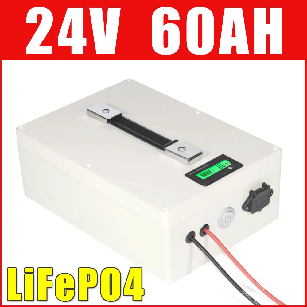 

24V 60AH LiFePO4 Battery Pack Super Long life 1500W Electric bike Scooter Li ion battery waterproof case LCD display