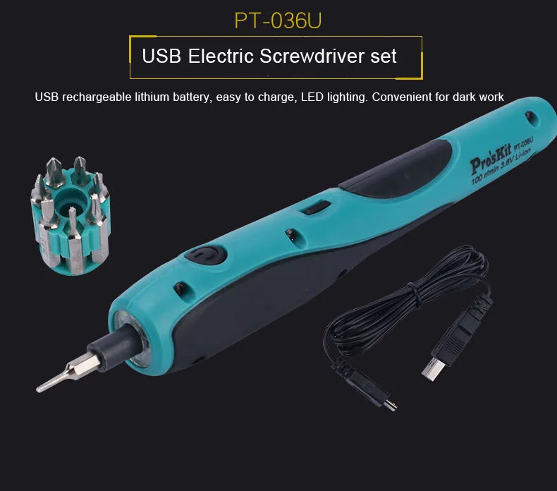 Pro'skit PT-036U шуруповерт аккумуляторная электрическая отвертка USB литиевая батарея аккумуляторная Аккумуляторная дрель электроинструменты