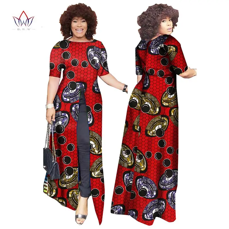 Африканский dashiki африканских платья повседневные Прямые сплит печати Африканский принт хлопок Одежда Сорочка африканского Femme brw WY852