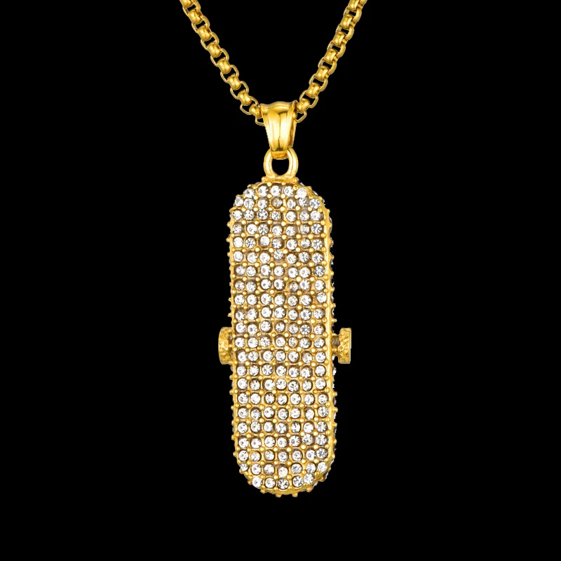 Хип-хоп Bling Iced out подвеска в виде доски для скейтборда ожерелье золотого цвета 316L