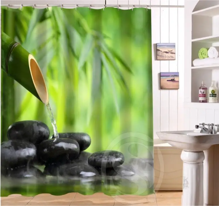Zen stone Ретро Мультфильм Пользовательские Душ Занавес Ванны Водонепроницаемый