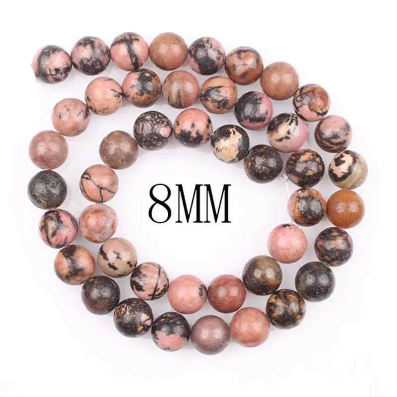 Бусы из родохрозита натурального родонита круглые бусы черного и розового для