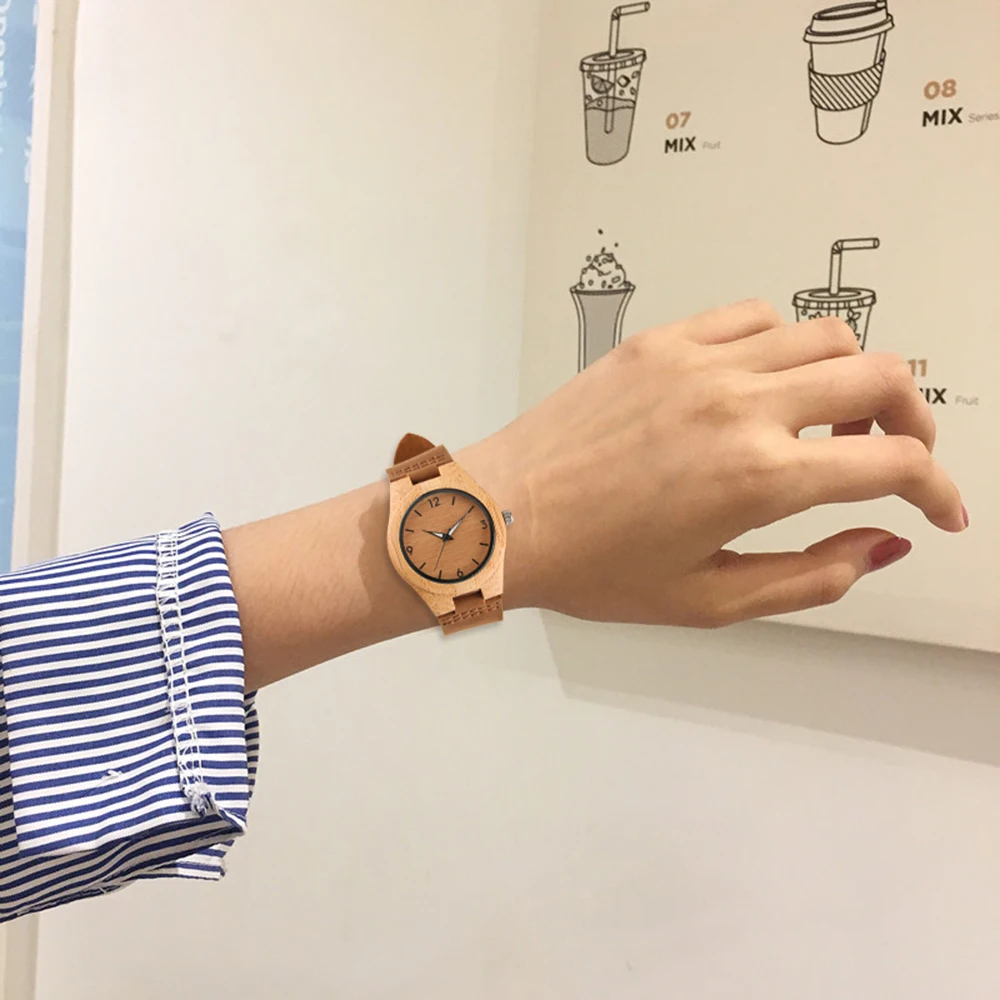 

YISUYA Simple Ladies Dress Bamboo Wooden Wrist Watch Women Casual Relax Handmade Nature Wood Quartz Watch Genuine Leather Clock