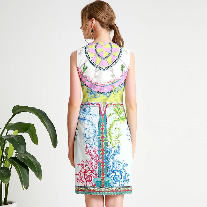 Новая мода 2019 летнее женское платье с принтом красивое БЕЗРУКАВНОЕ футляр
