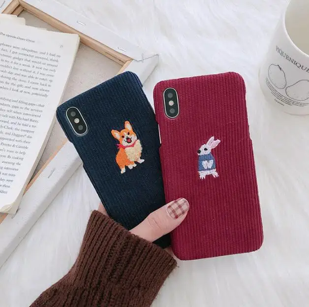 GlamPhoneCase Embroidered Dog Rabbit Phone Case For iPhone XS Max XR 8 8plus 7 7plus 6S 6Splus 6 6plus Corduroy Animal Cover |