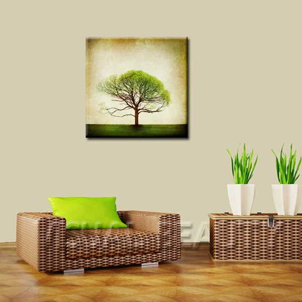 Бесплатная доставка одно зеленое дерево холст искусство для украшения стены