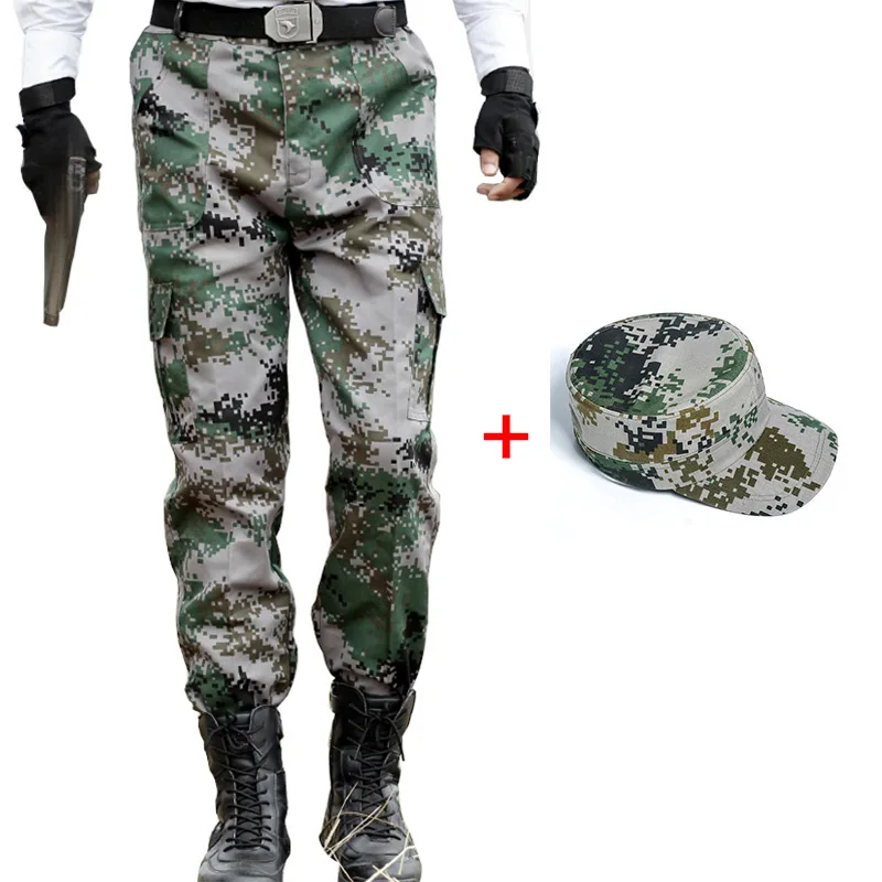 pants with cap Лесной камуфляж штаны-карго для мужчин Военная Униформа тактический полиции работы мотобрюки спецназ армейская камуфляж брюки для девоче - Цвет: pants with cap