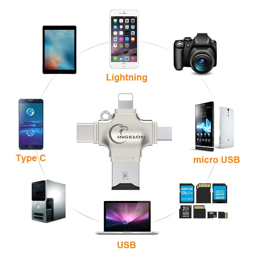 Металлический кардридер Ingelon для SD карт памяти microsd OTG iphone ios tipo c Android телефона ПК