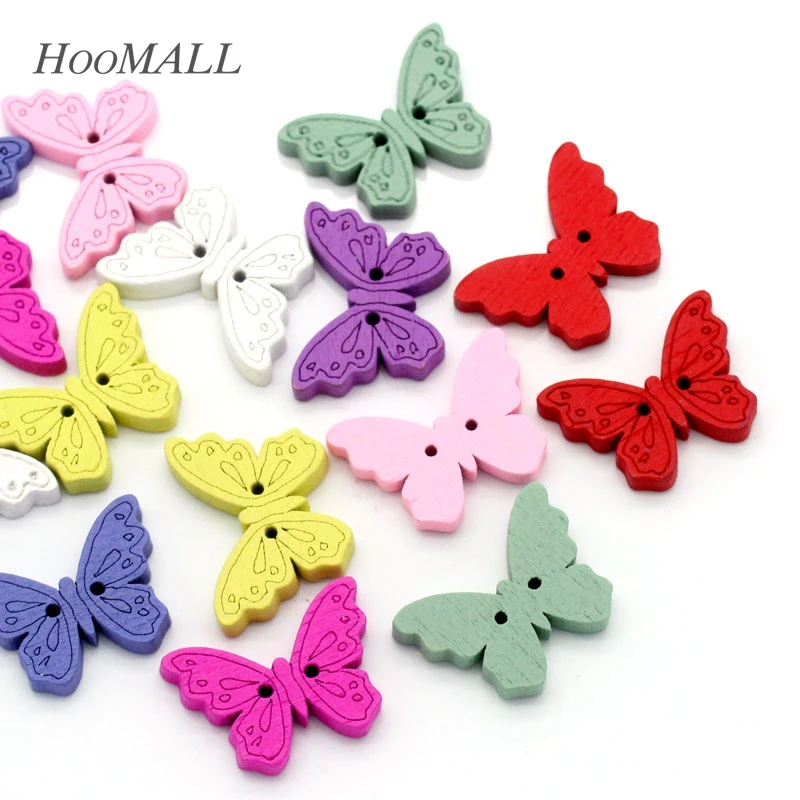 Hoomall оптовая продажа 100 шт деревянные Швейные Кнопки Скрапбукинг Бабочка 2