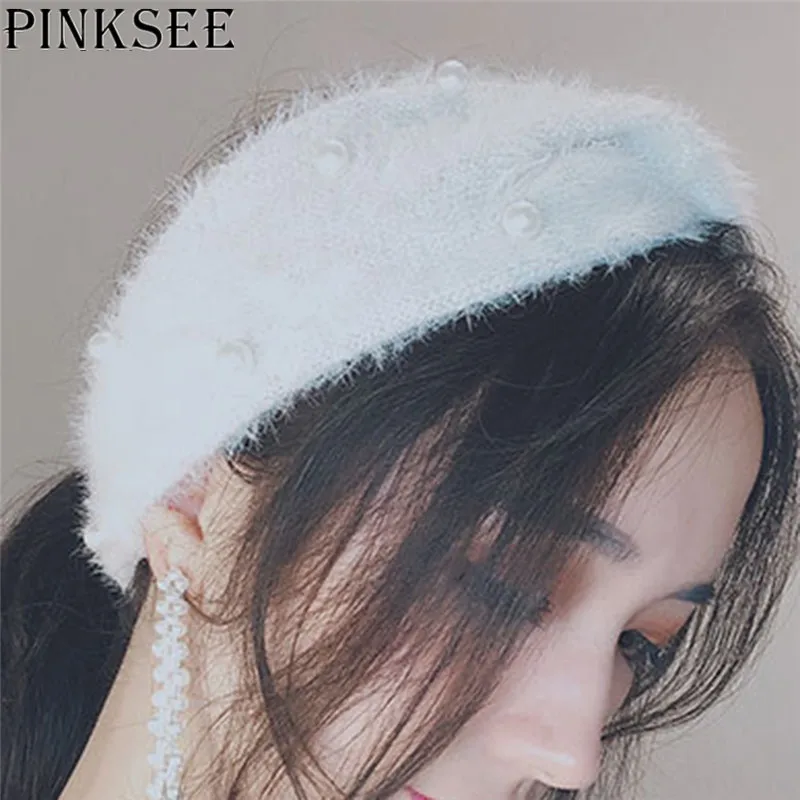 PINKSEE Wool Knitted Hair Band Winter Ear Warmer Headband Turban Solid Color Wide-brimmed Cross Tide Headwear |