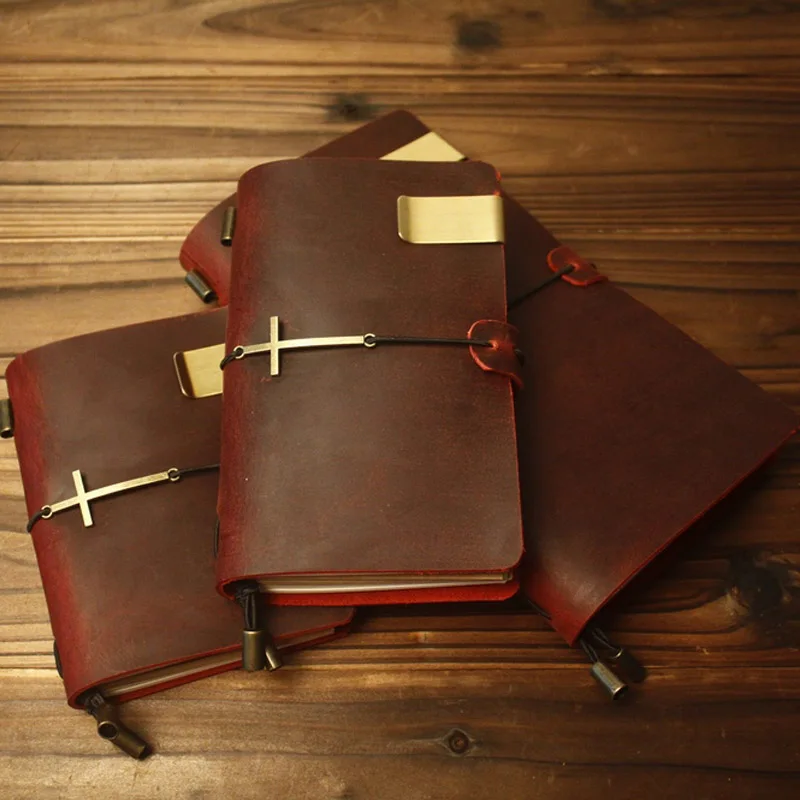 100% Genuine Cow Leather Cover Traveler's Notebook Diary Journal Vintage Handmade Cute Travel Note Book Pocket | Канцтовары для