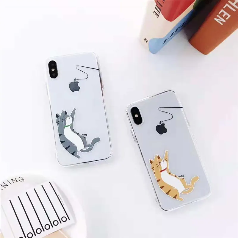 Милые играть кошка Ясно чехол для iPhone XS Max XR X 7 plus 8 6/s плюс мягкий ТПУ задняя крышка