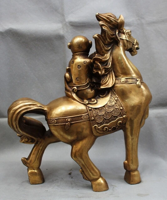 ymy 1010++++16&quot Chinese Brass Wealth Zodiac Year Fu Monkey Ride Horse Seal Statue sculpture | Дом и сад