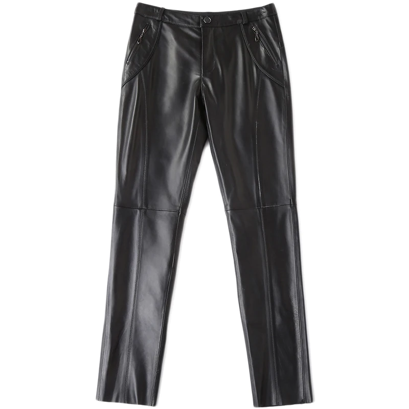 

Genuine Leather Pants Women Real Sheepskin Long Trousers Plus Size Pants Black Slim Ladies Clothes Pantalon Femme WW012