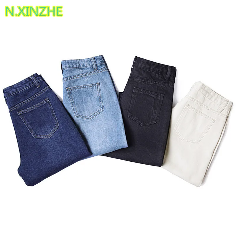 2019 Женская одежда с высокой талией потертые однотонные хлопковые джинсы женские