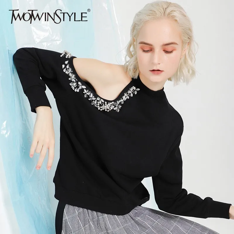 TWOTWINSTYLE с открытыми плечами пуловеры Топы Женская толстовка круглым вырезом и