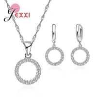 fast shipping new cubic zirconia jewelry sets big hollow round pendants necklaces earring 925 sterling silver set