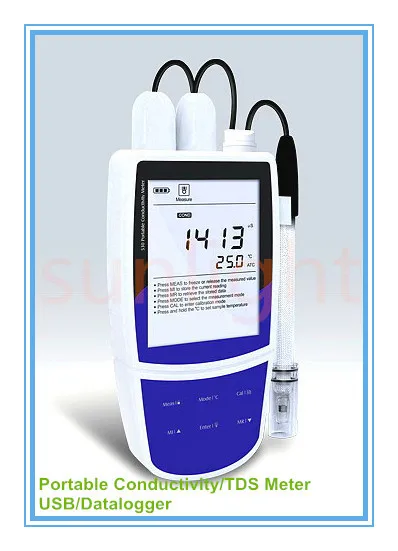 Портативная проводимость/TDS/температура 3 в 1 метр с USB регистратором данных