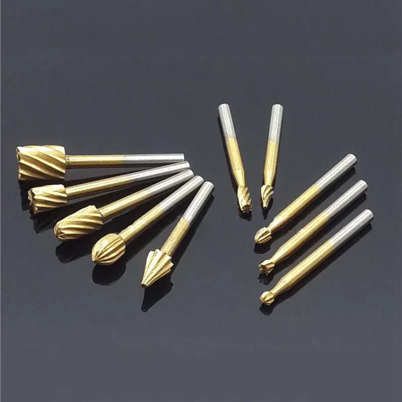 Hot Sale 10pcs Titanium Milling Rotary File Wood Carving Carved Knife Cutter Tools Accessories + Locator Located Horn | Инструменты