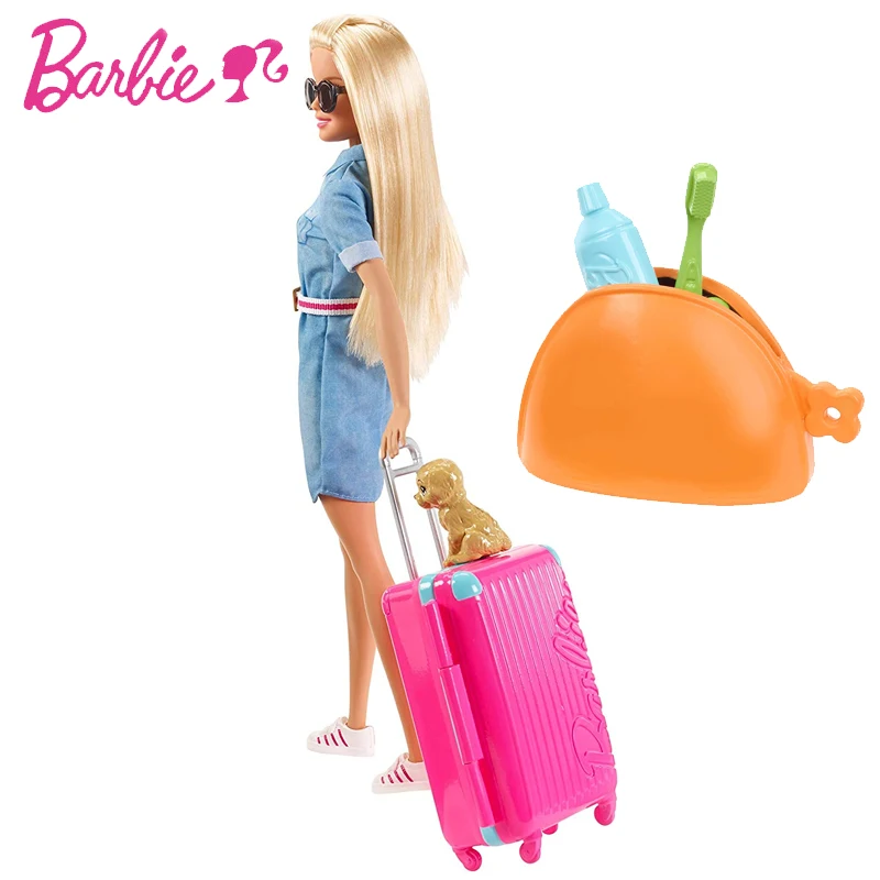 

Original Barbie Dolls Travel with Accessories Case Kids Toys for Girls Geniune Top Brand Christmas Birthday Gifts for Children