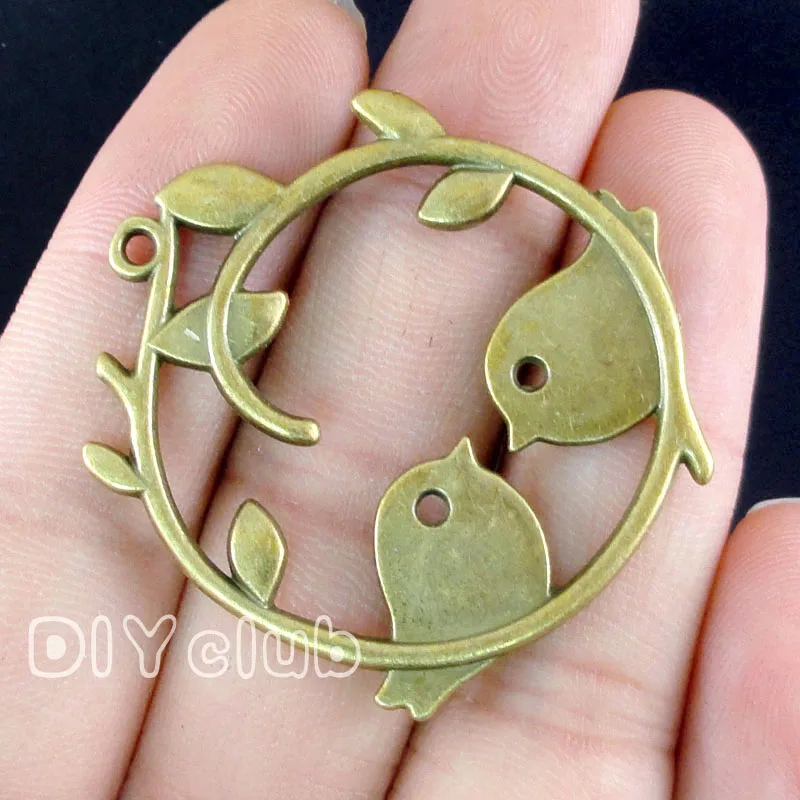 

15pcs-Antique Silver / Bronze Birds Pair On Branch Charms 39x38mm