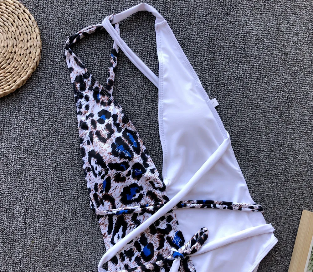 Женский сексуальный купальник с леопардовым принтом бикини v-образным вырезом