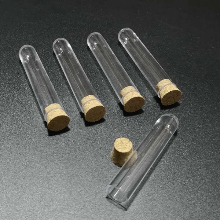 

Free shipping 50pcs/lot 12x60mm Hard Plastic test tubes with cork stopper for kind shcools/university tests