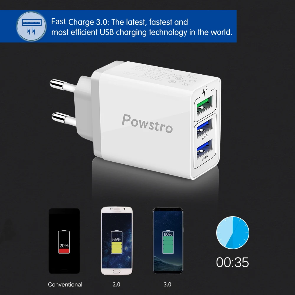 Powstro 30 Вт быстрое зарядное устройство 3,0 USB зарядное устройство 3 USB зарядное устройство для мобильного телефона адаптер настенные зарядные устройства для iPhone samsung Android телефон