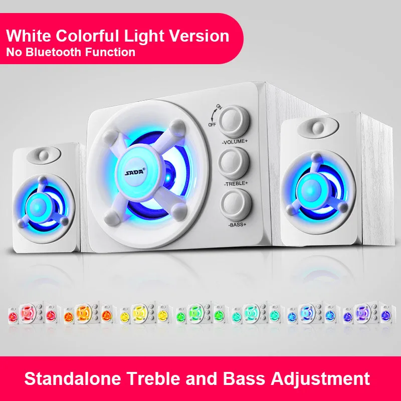 White SADA D-208 USB цветные bluetooth-колонки светодиодный стерео мощный бас, Hi-Fi 3D объемный сабвуфер для ноутбука телефона ПК компьютера - Цвет: White