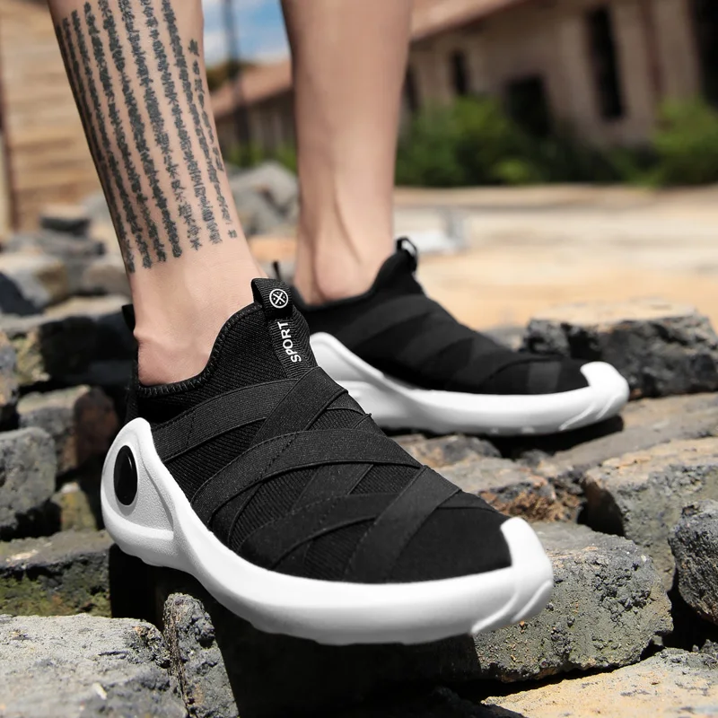 SOCONE/Мужская прогулочная обувь без шнуровки дышащие кроссовки Flyknit с дизайном