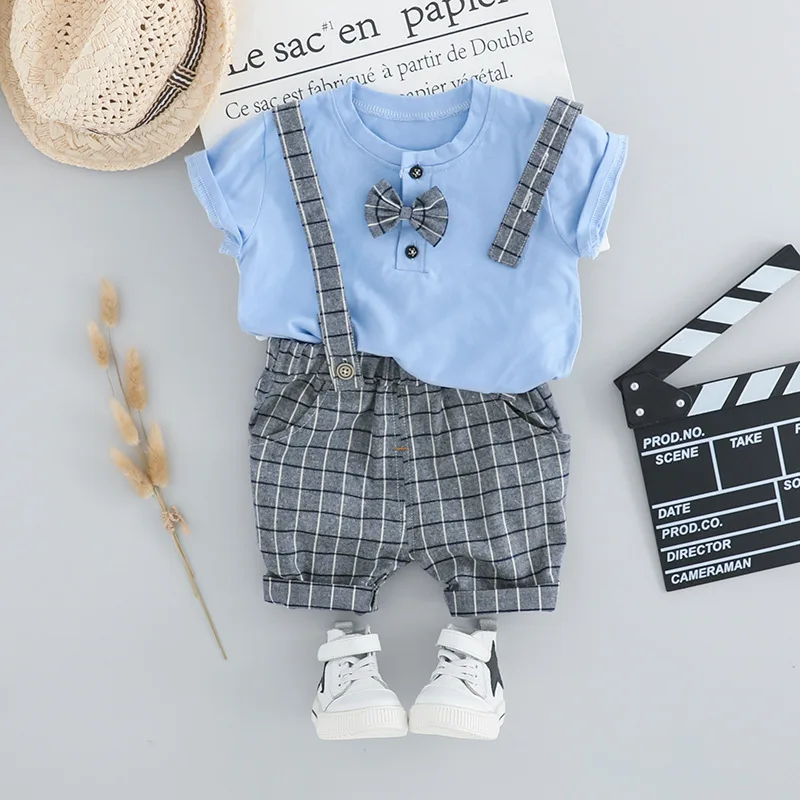 2019 Summer new children's clothes boy suit casual short sleeve + plaid shorts 2 pieces kids boys |