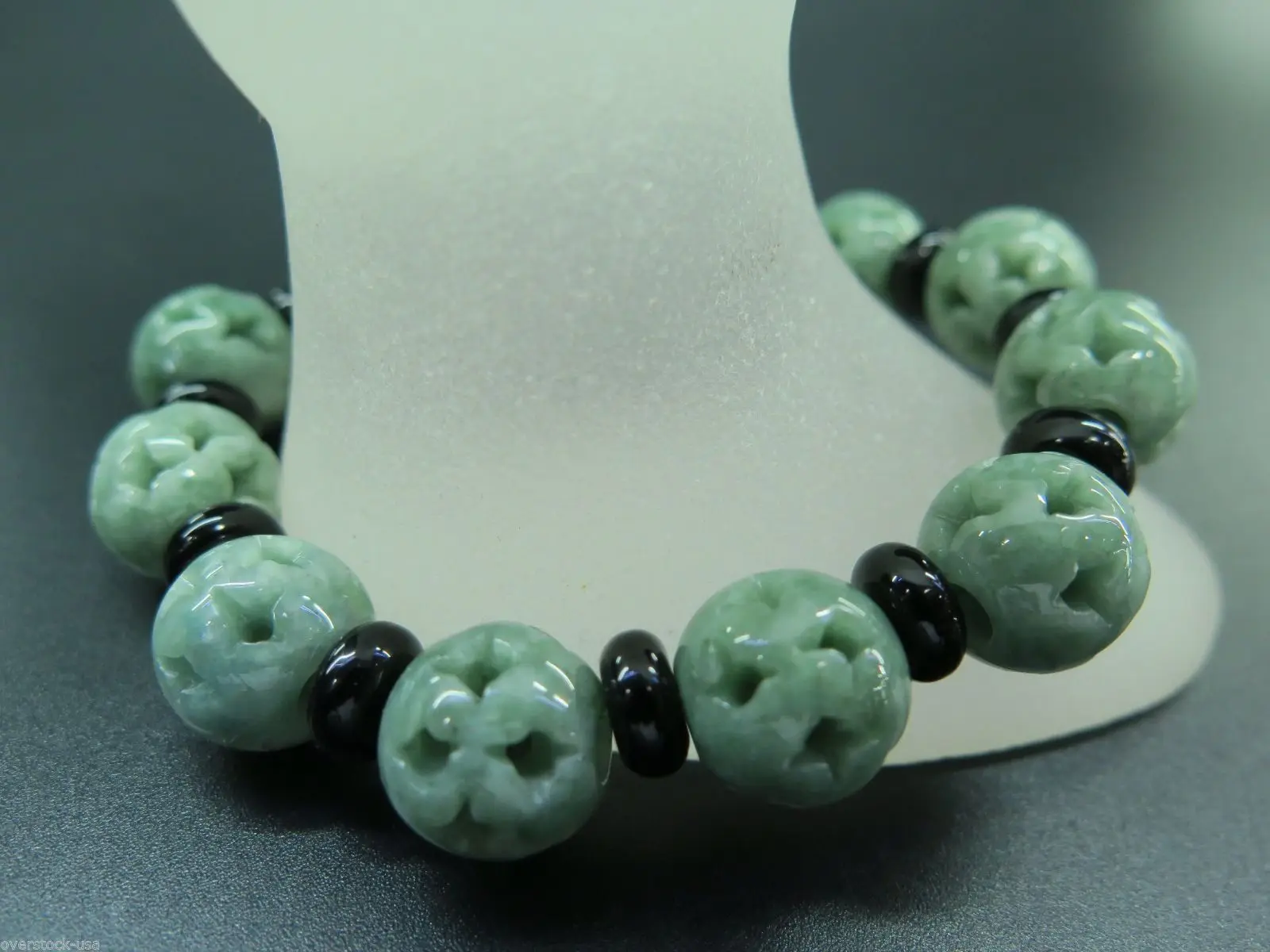 

Natural A Grade Jade (jadeite) Hollow Round Green Bead Bracelet