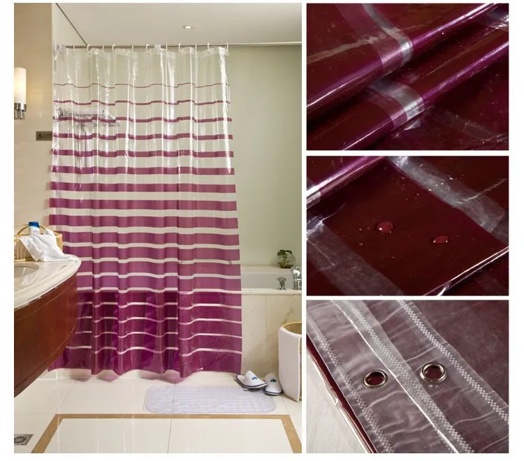 

Eco-friendly Transparent Stripe PVC Shower Curtains Waterproof Mildewproof Thickening Bath Shower Curtain Bath Screen 280*200cm