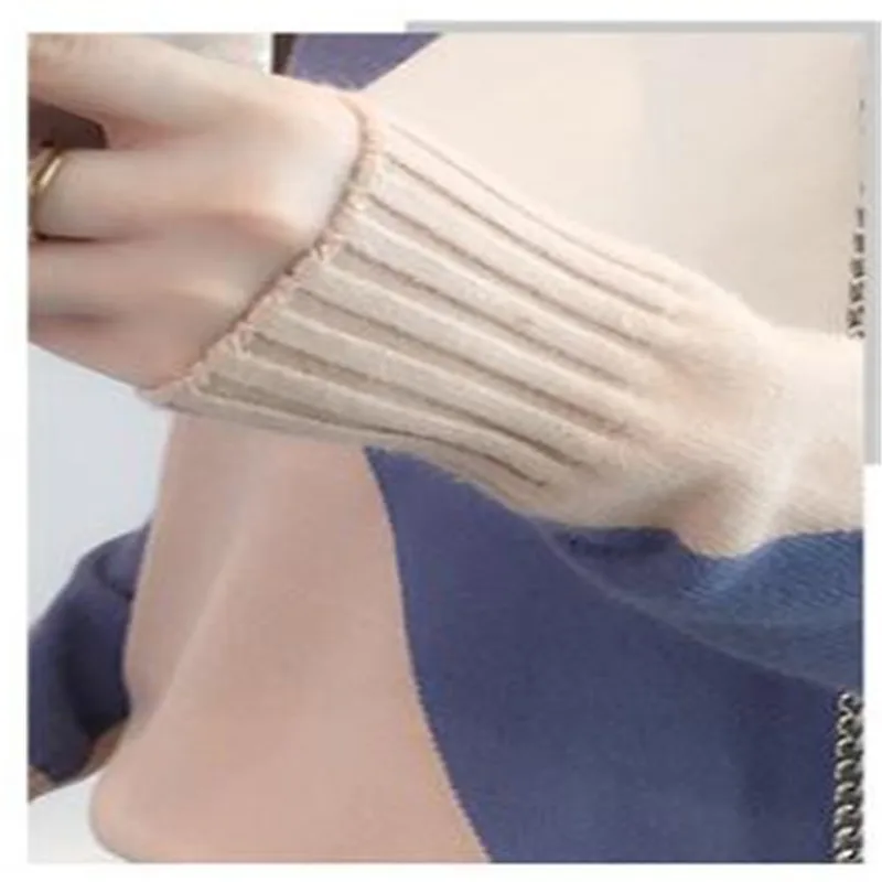 Contrast Color Autumn Winter Women Sweater 2018 New Long Sleeve Short Knitted Tops Half-Neck And Pullovers KnitwearQ1074 | Женская