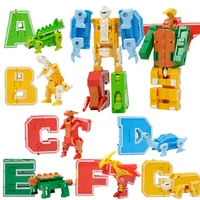 7 pieces dinosaur alphabet blocks transform robots toy playset combinate to big robot early letter educational for kid boys gift