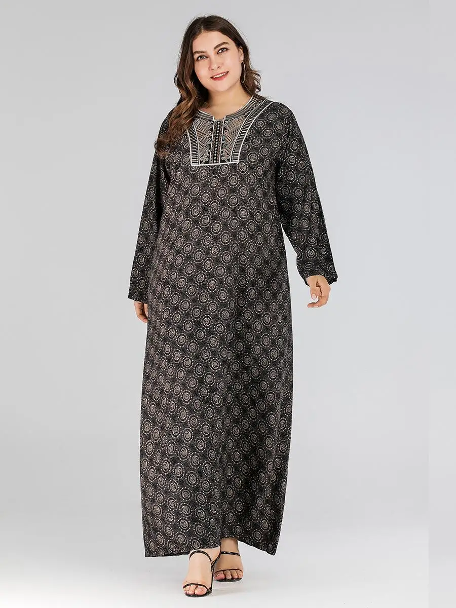 Muslim Women Maxi Dress Abaya Printed Vintage Long Robe Jilbab Party Kaftan Sleeve Gown Islamic Clothing Loose Plus Size | Тематическая