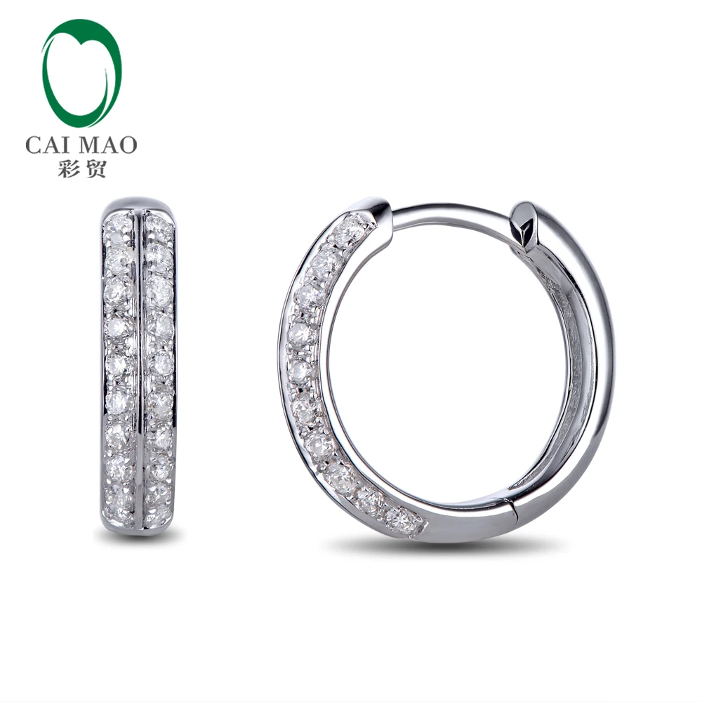Серьги-кольца CaiMao из натурального круглого алмаза 0.40ct 14 к белое/розовое золото -