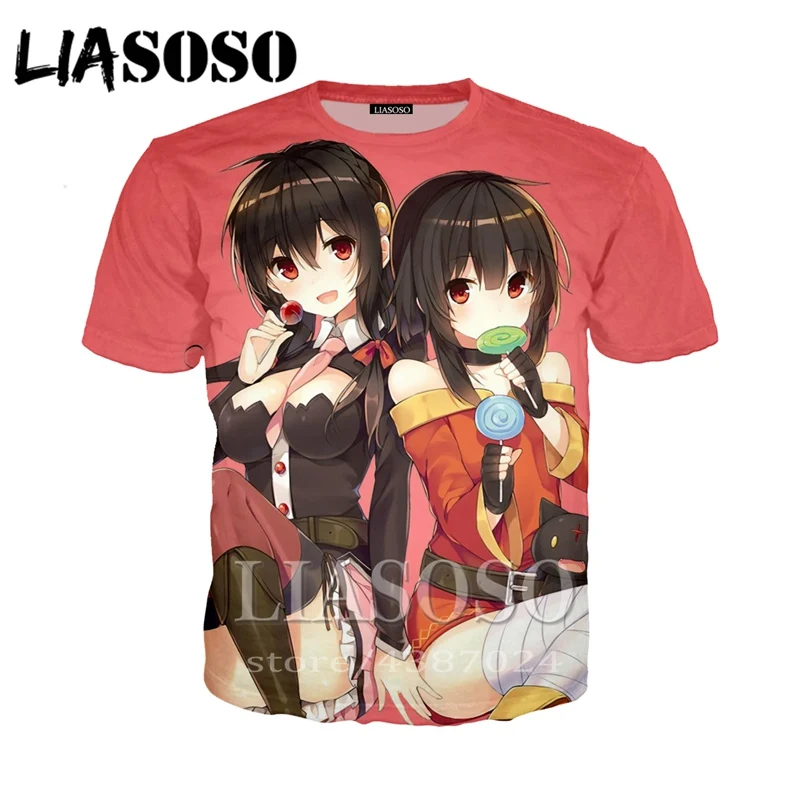 LIASOSO женские футболки Аниме уличная хип хоп homme Konosuba рубашка 3d принт забавная Harajuku