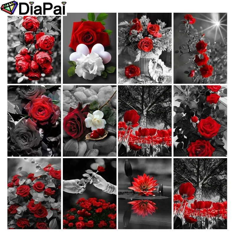 

DIAPAI 5D DIY Diamond Painting 100% Full Square/Round Drill "Rose flower landscape" 3D Embroidery Cross Stitch Home Decor