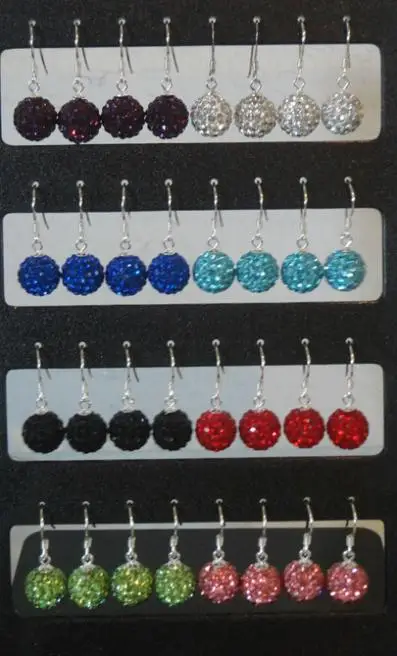 

Wholesale!10mm mix factory price dkpw 15 random color Crystal Beads Silver Plated Drop Earrings Jewelry l434