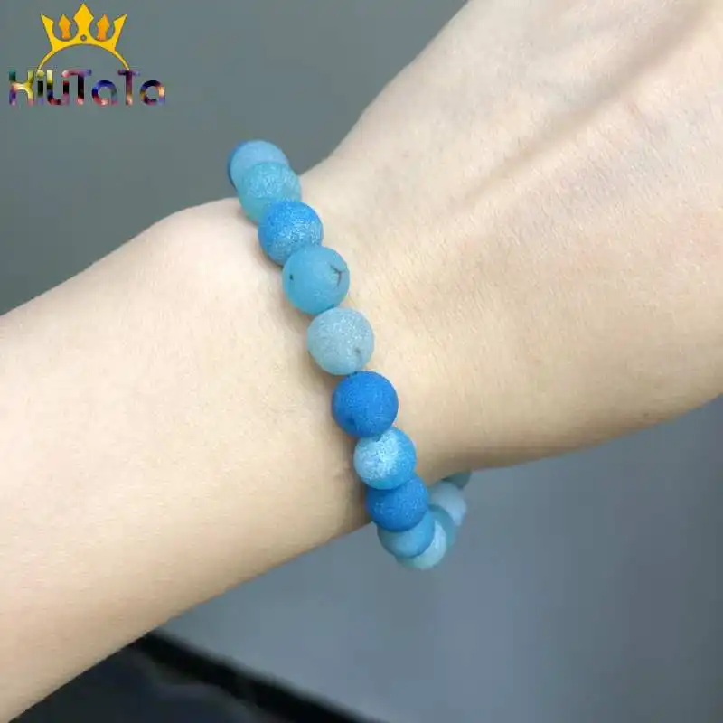 Матовые синие Бусины В Полоску Drusy Agates круглые бусины россыпью для изготовления