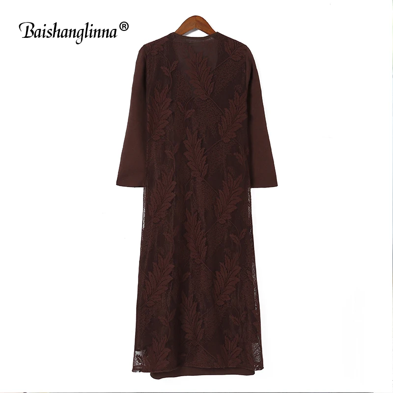 Baishanglinna 2018 Casual Spring and Summer Dress Elegant Women Long Sweater Loose Full Sleeve V Neck Oversized | Женская одежда