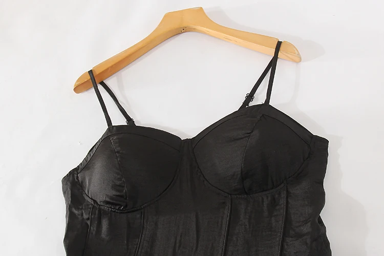 Summer New Women's Sexy Simple V-neck Sling with Chest Pad Splicing Mesh Dress | Женская одежда