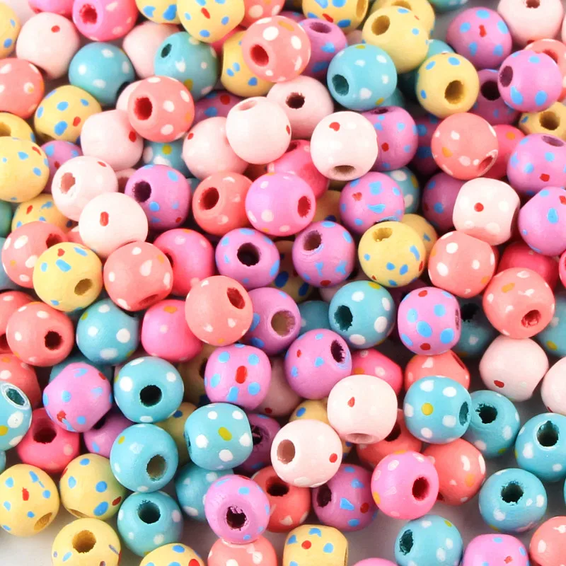 

150pcs 10mmMix Color Point Flower Wooden Beads Spacer Wood Beads For DIY Jewelry Kids Toys Makeing Bracelet Necklace