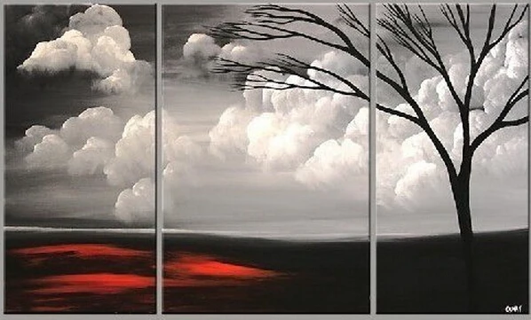 handpainted 3 piece black white red modern landscape oil paintings wall art tree pictures for living room home decor 719 |