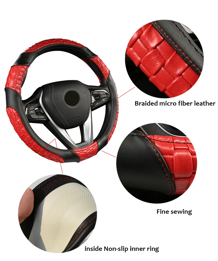 

DERMAY D shape Steering Wheel Cover Non-slip Micro Fiber Leather Braid Comfortable for Benz SLC 2016 2017 2018 2019 High Quality