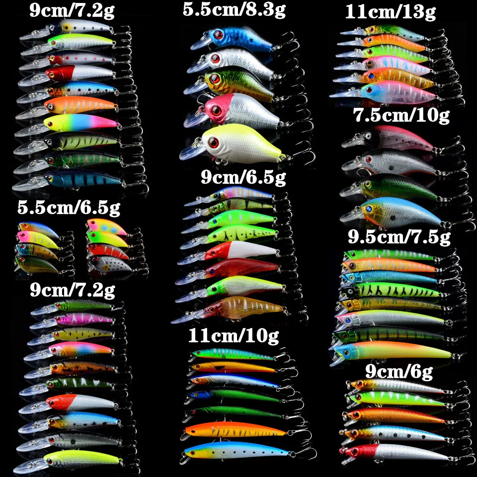 

LINGYUE 71pcs/lot Fishing Lures Mixed VIB/Minnow/Crank lure Fishing Wobblers Artificial 10 Models Bass Crnakbait Hard Baits