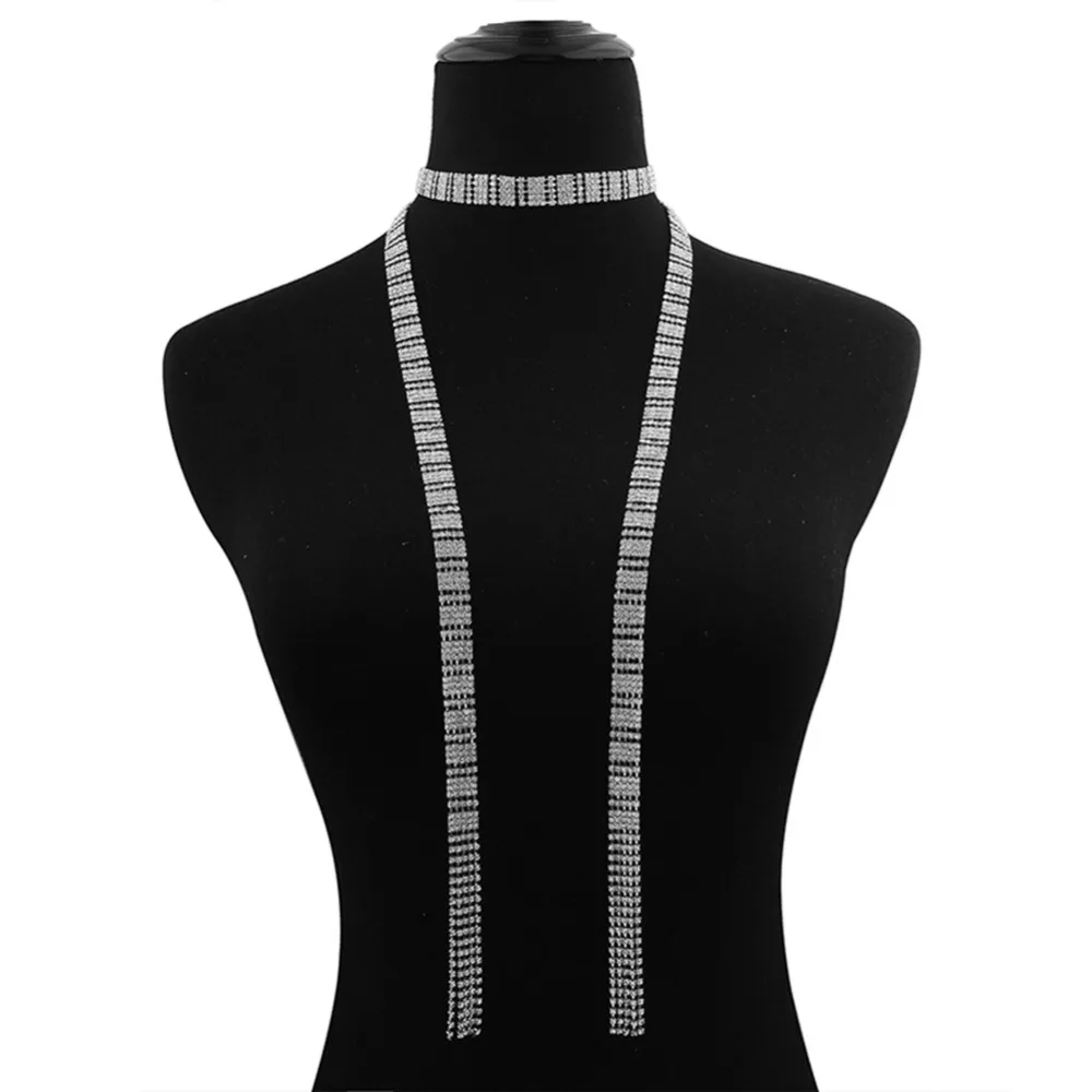 Luxury Full Crystal Choker Collar Necklace Long Tassel Rhinestone Wedding Party Jewelry | Украшения и аксессуары