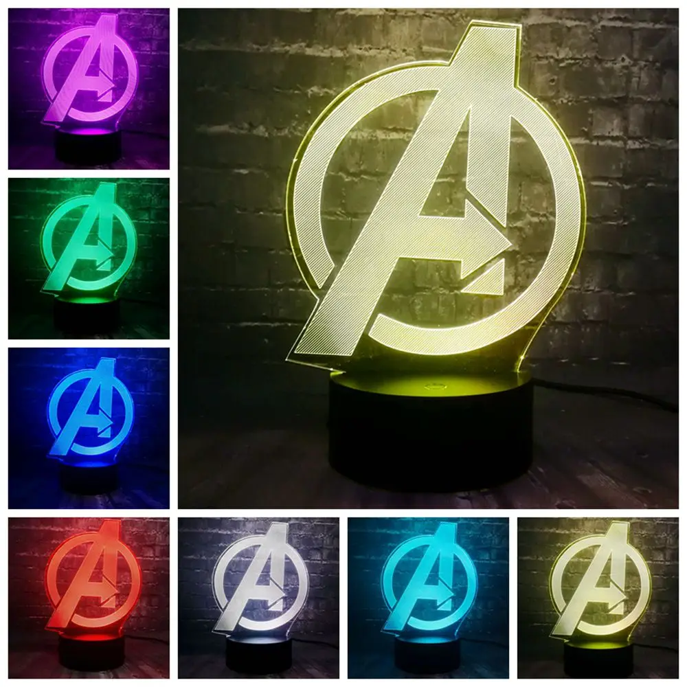 Креативный Marvel 7 видов цветов USB Батарея заряд энергии супер герой реквизит Капитан Америка щит светодиодный декор комнаты Настроение Ночной светильник детский подарок